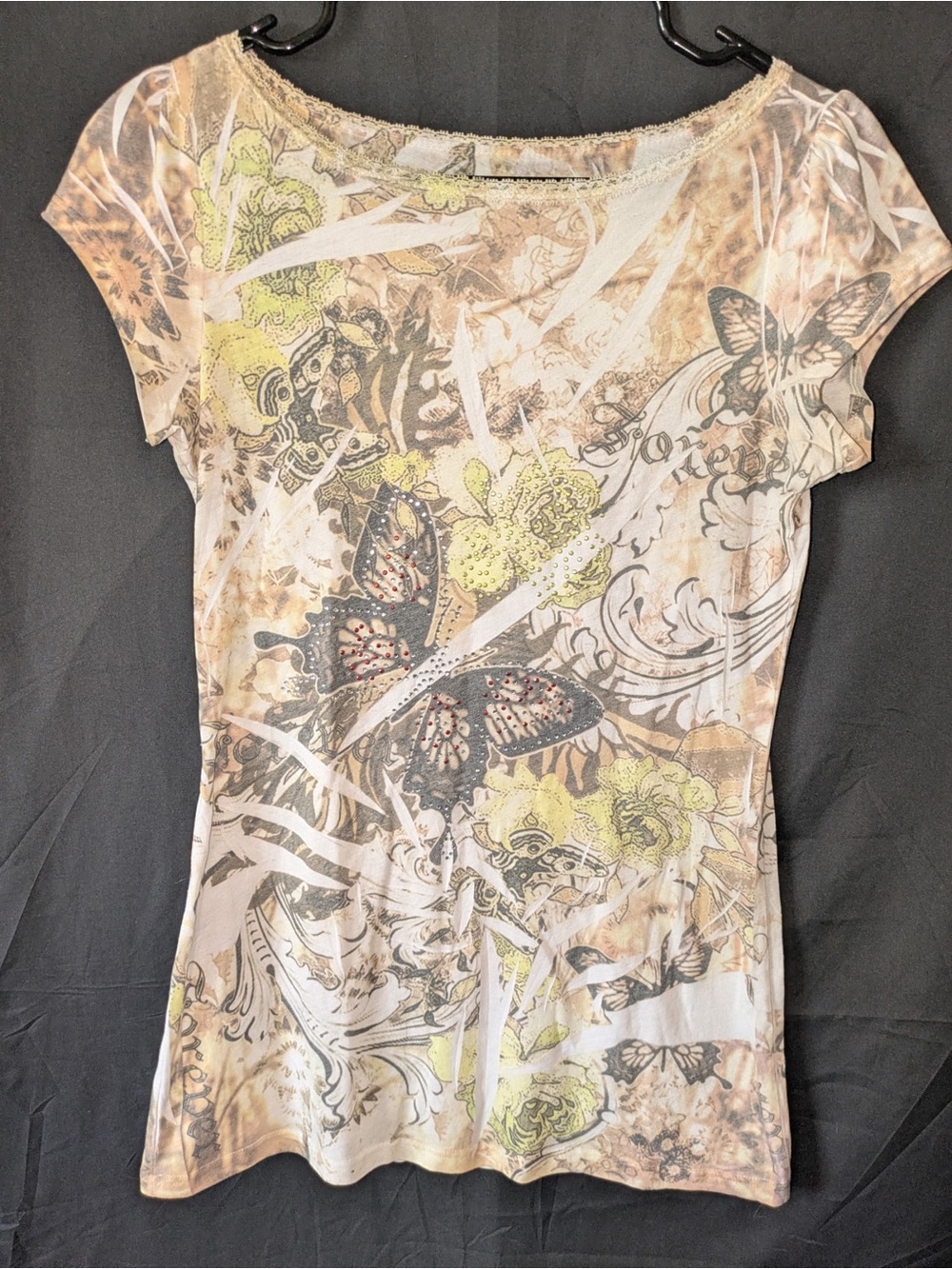Copper Key Y2K Butterfly Short Sleeve Top